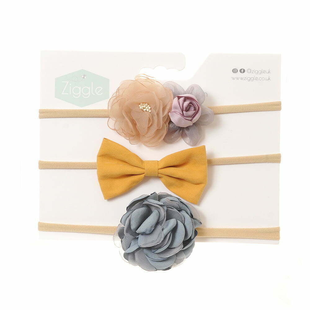 Grey & Mustard Roses Hairbow Set