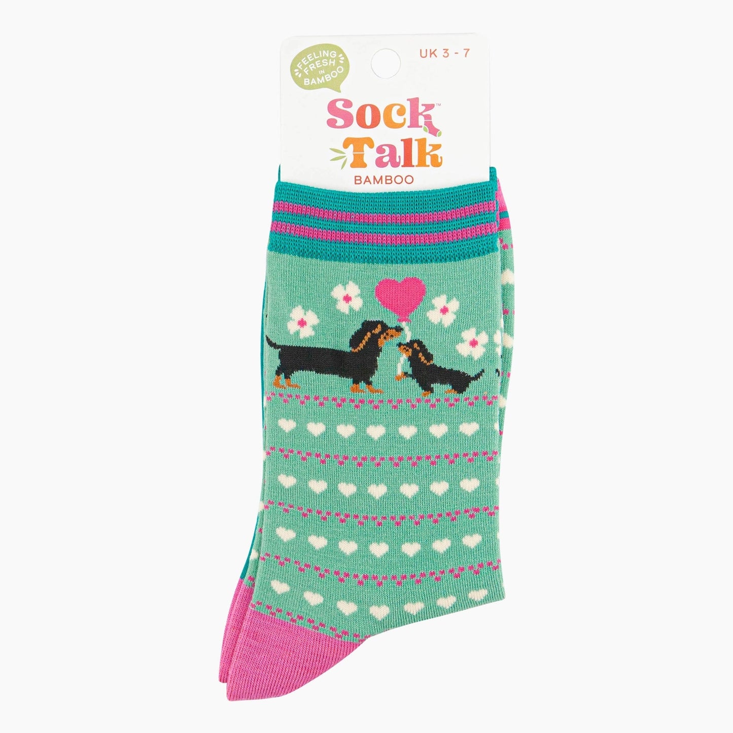Womens Bamboo Socks - Mint Sausage Dog & Puppy