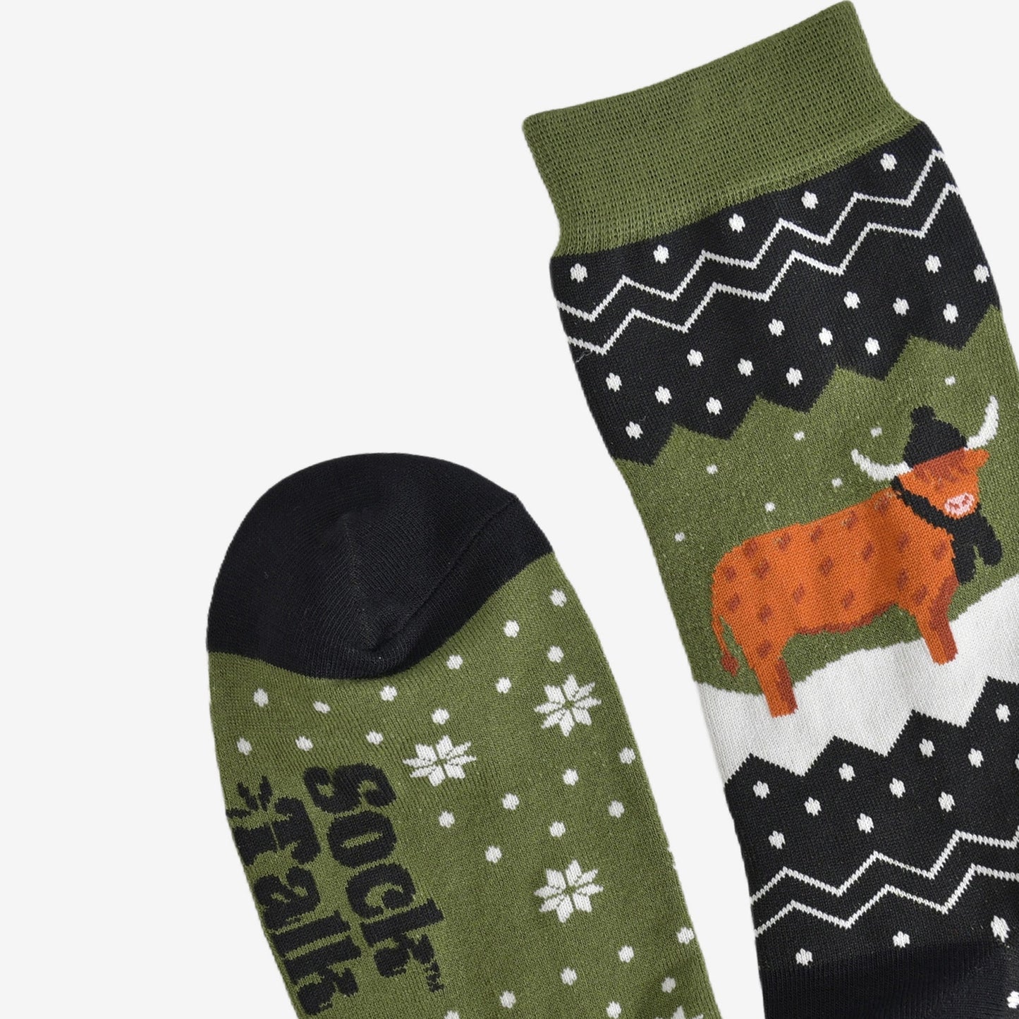 Men's Bamboo Socks Green/Black Winter Highland Cow