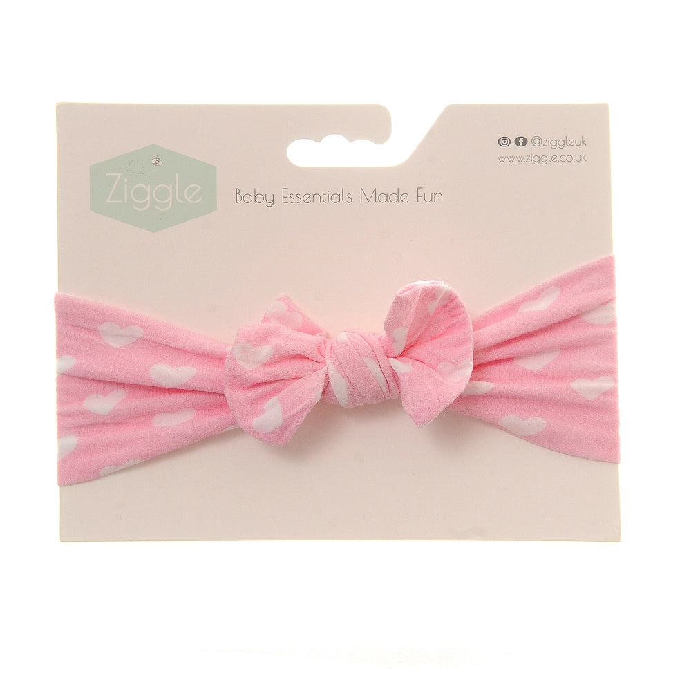 Pink & White Hearts Print Bow Turban Headband