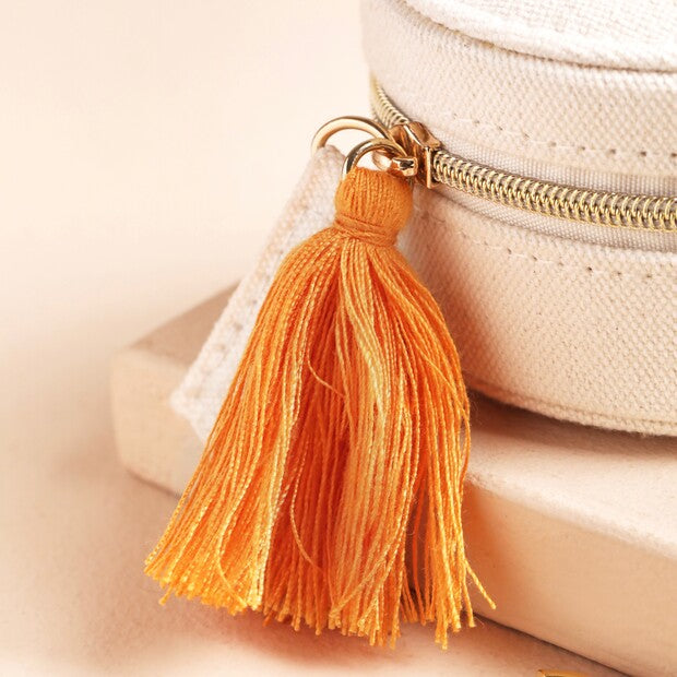 Embroidered Leaves Mini Round Linen Travel Case