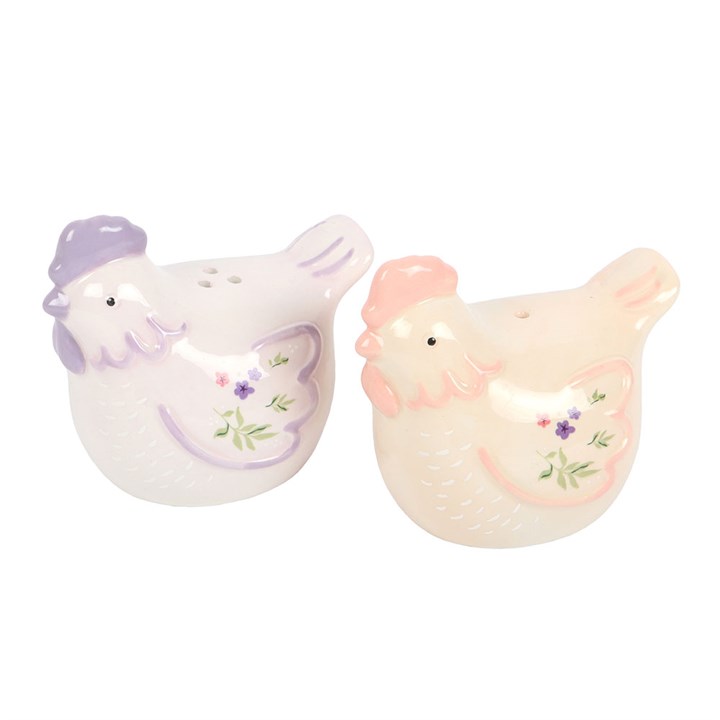 Floral Hen Chicken Shaped Salt & Pepper Shakers