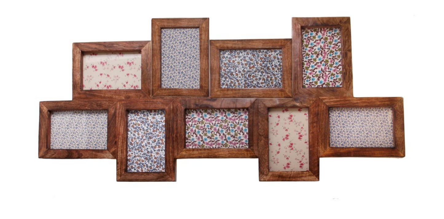 Dark wood photo frame with 9 apertures