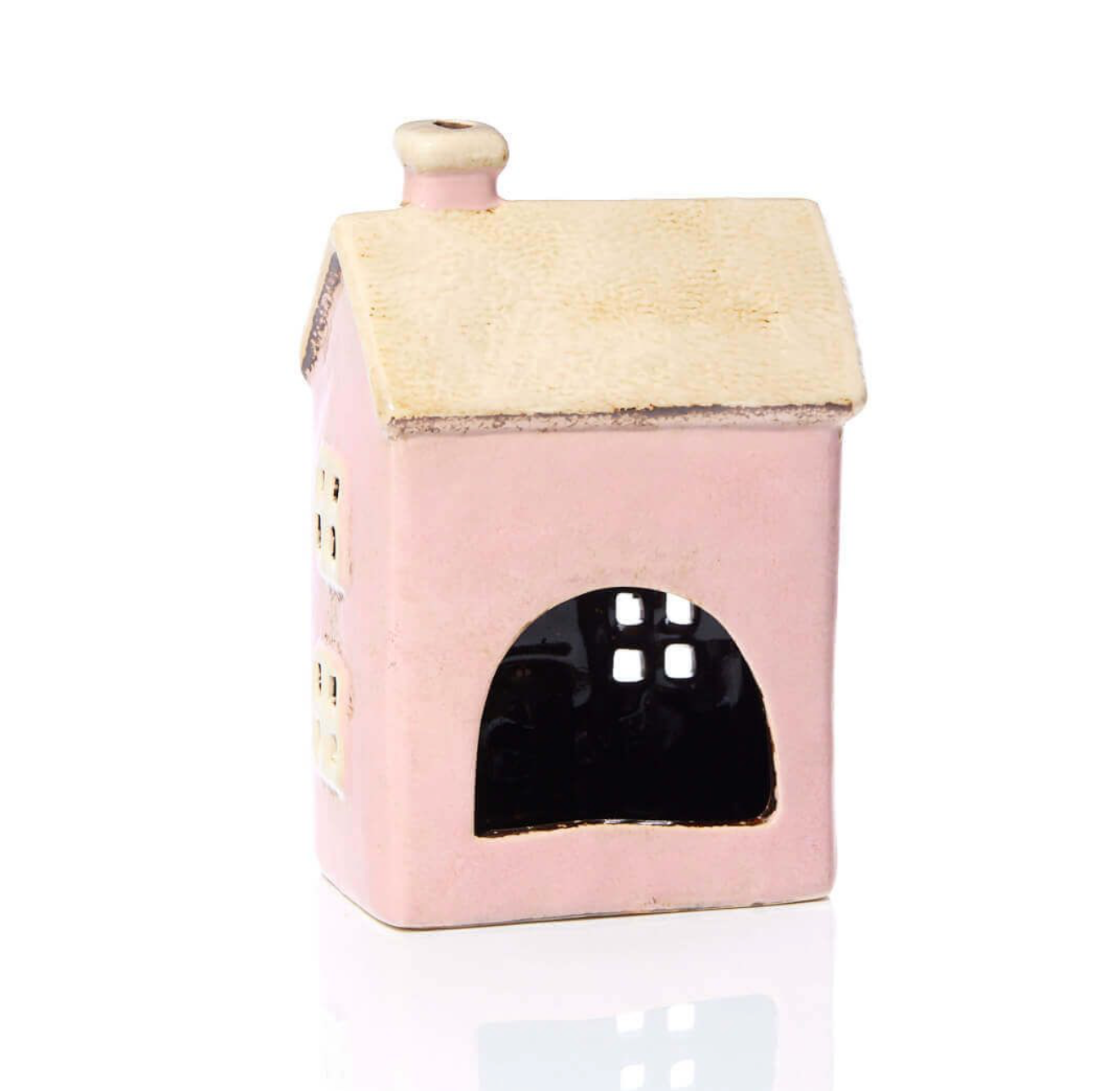 Stoneware Pink House With Embossed Bunting Tealight Holder