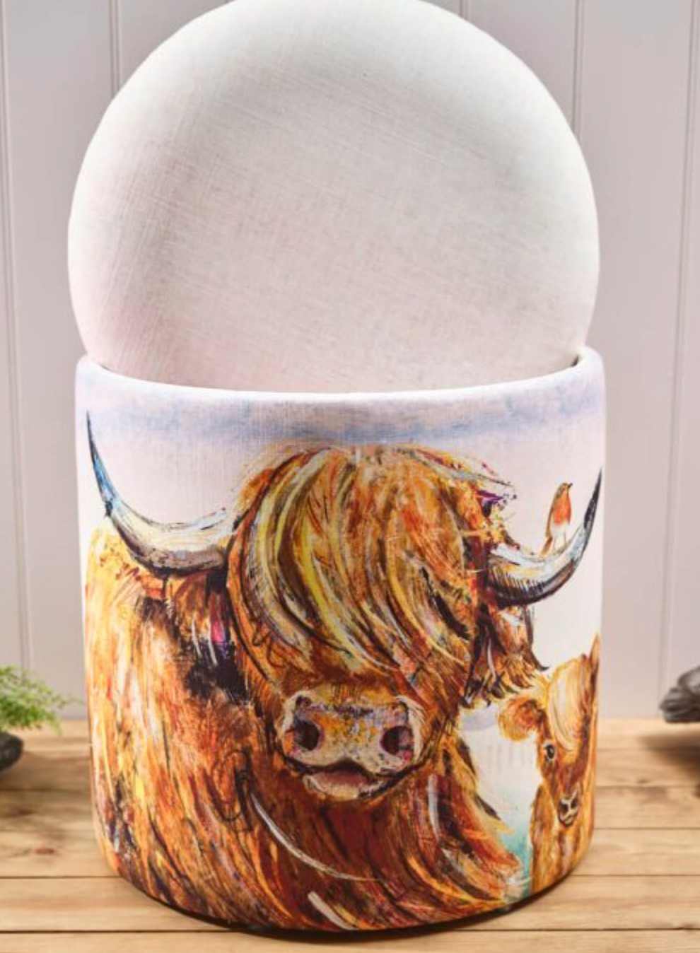 Highland Cow Dougal Fabric Storage Stool Inner Made With Recycled Sugar Cane