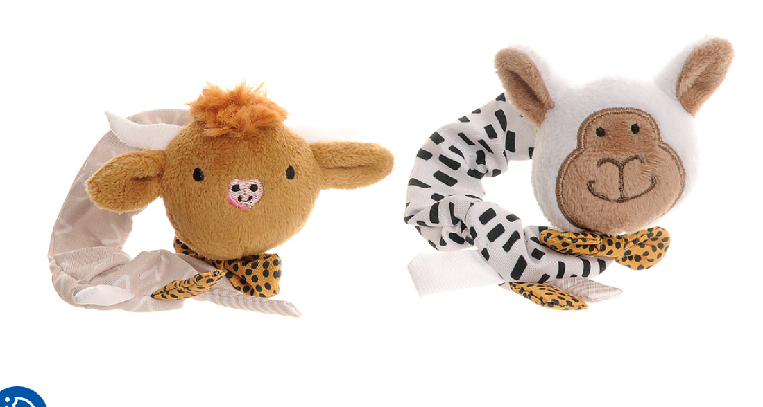 plush highland cow and sheep wrist rattles