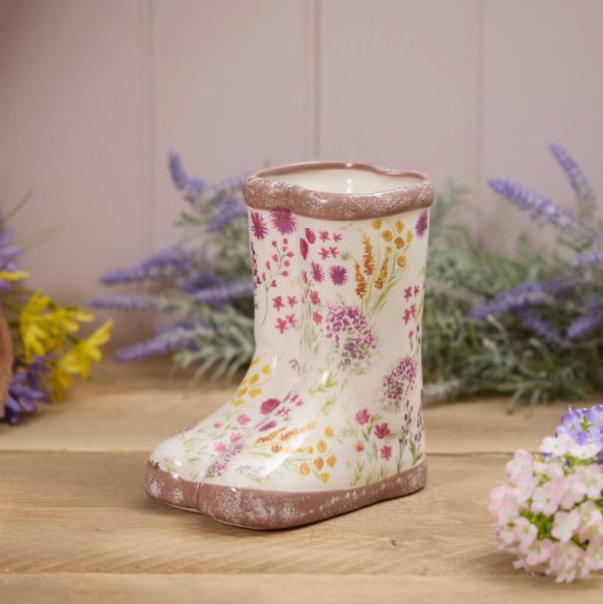 Floral Welly Boot Ceramic Planter