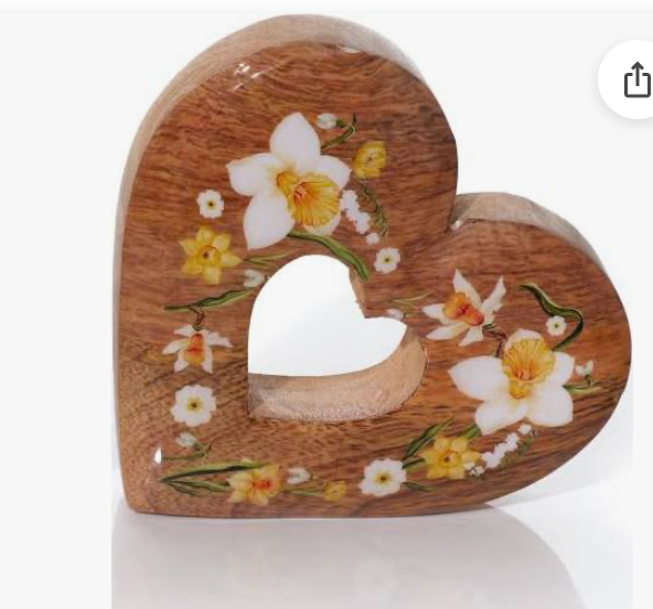 Floral Mango Wood Heart Block