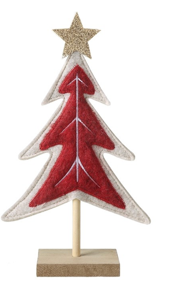 red felt tree on wooden stand & star sml