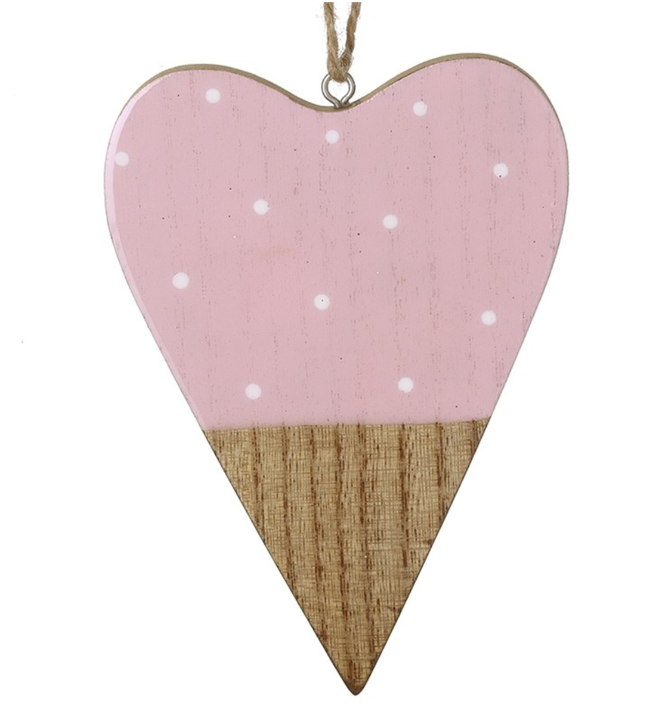 Pink Spot Print Wooden Heart