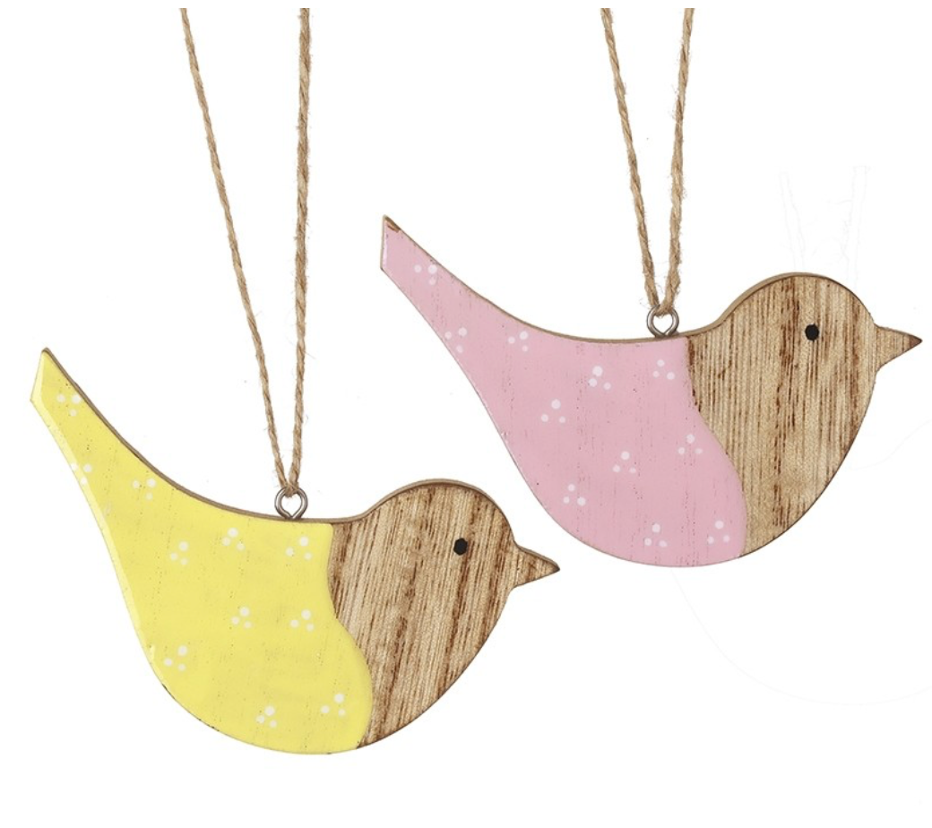 pink & yellow wooden bird decs mix 2