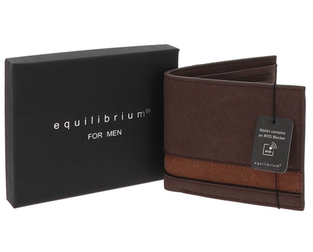 EQ For Men Faux Suede Two Tone Wallet Brown Tan