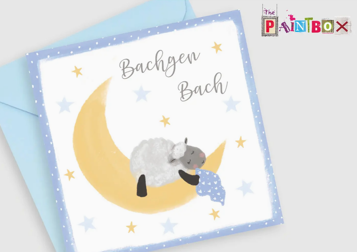 Bachgen Bach - Baby Boy - Blue baby sheep Welsh pack card