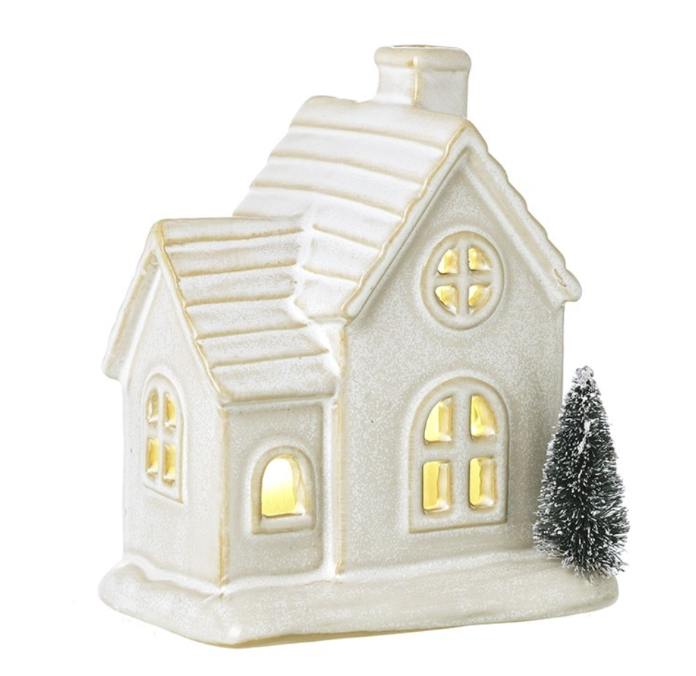 white/gld ceramic house t-light