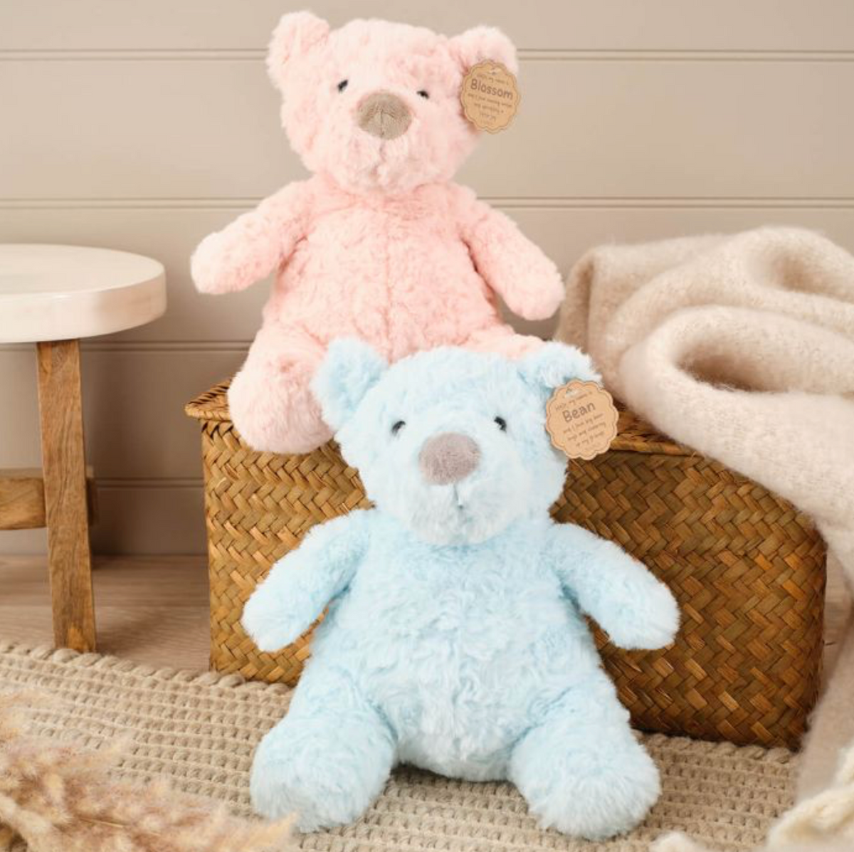 bean and blossom blue and pink bear plush soft toy
