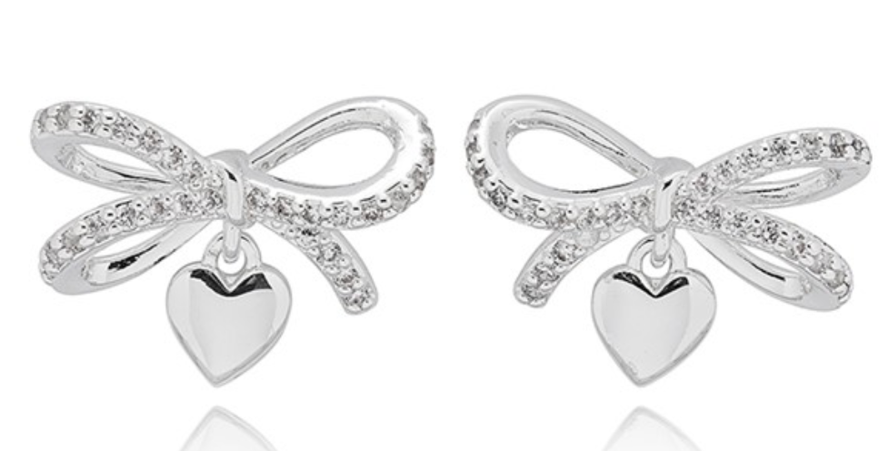 Eternal Bow Hanging Heart Earrings