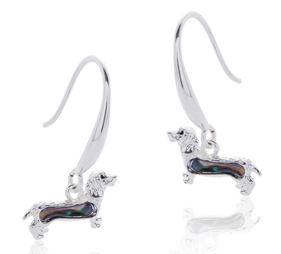 Paua Shell Dachshund Silver Plated Earrings