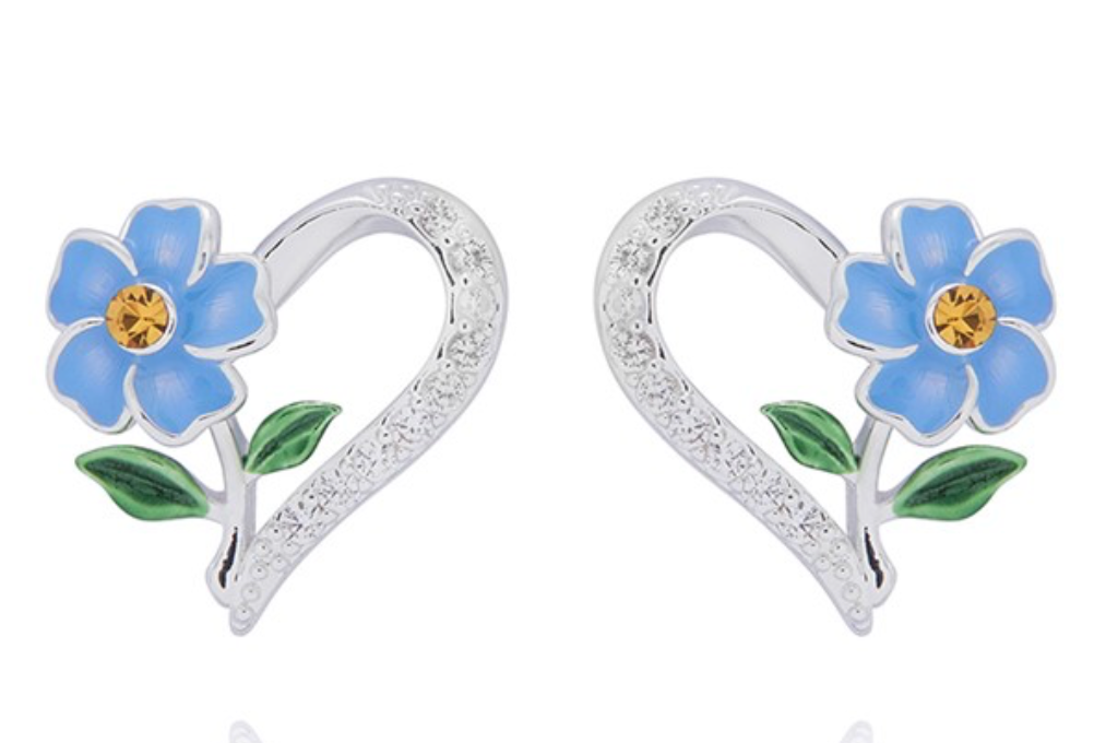 Forget Me Not Dainty Heart Silver Plated Earrings