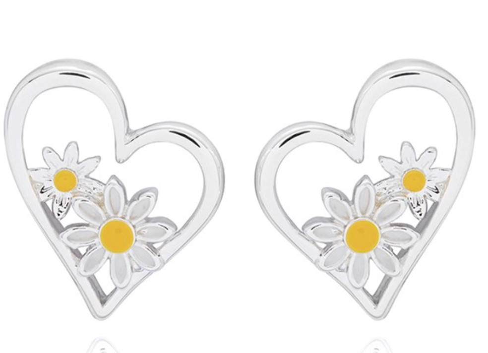 Daisy Chain Heart Silver Plated Earrings