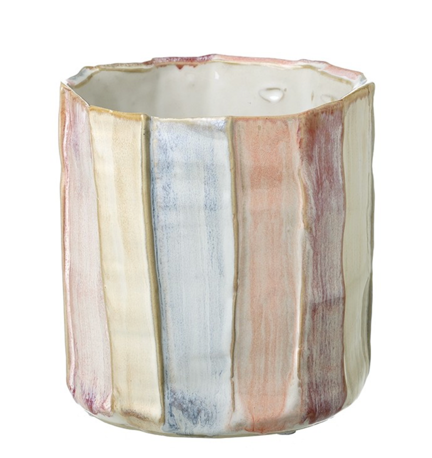 Ceramic pink striped pot