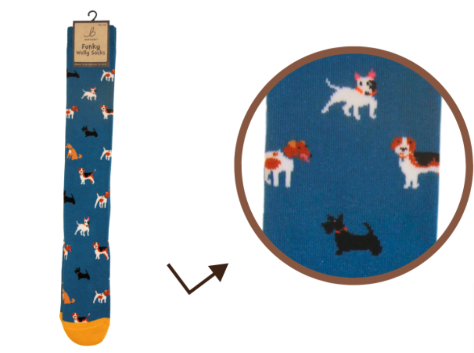 Funky welly socks doggy dives