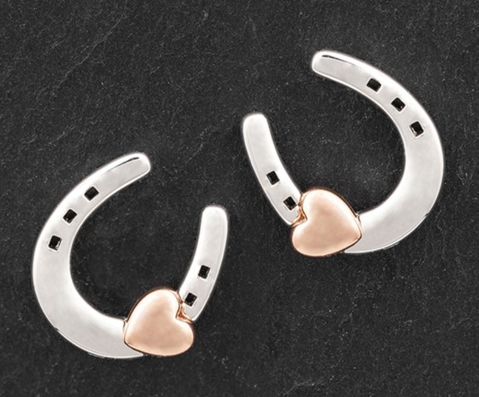 Equestrian Lucky Horseshoe Two Tone Earrings