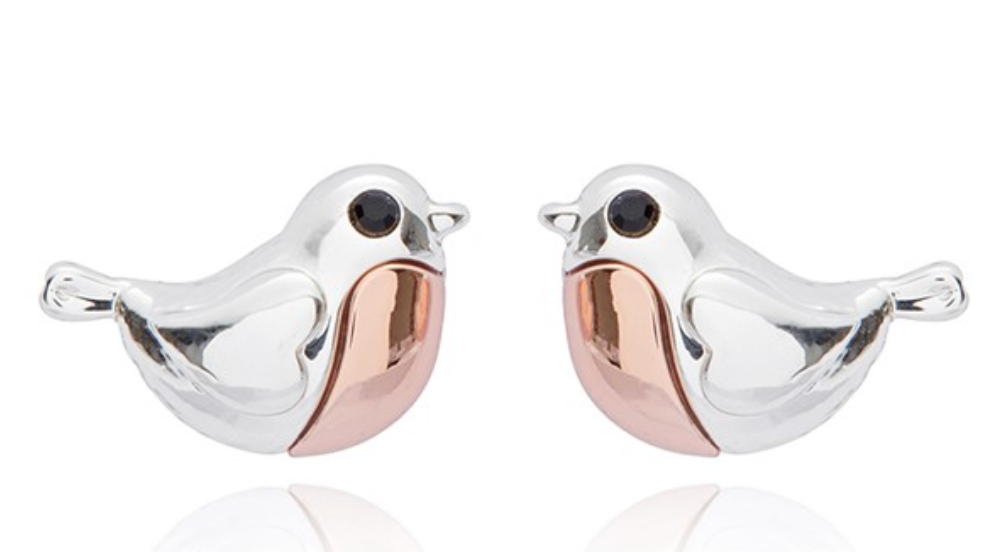Robins appear two tone stud earrings