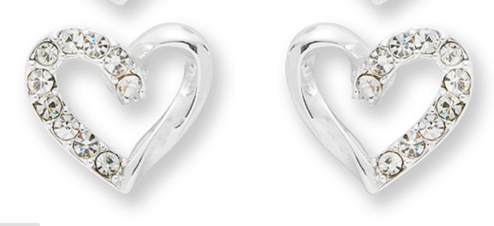 Girls pretty sparkle heart silver plated earrings