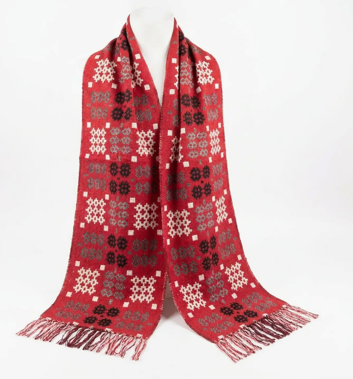 Welsh tapestry wool blend red scarf