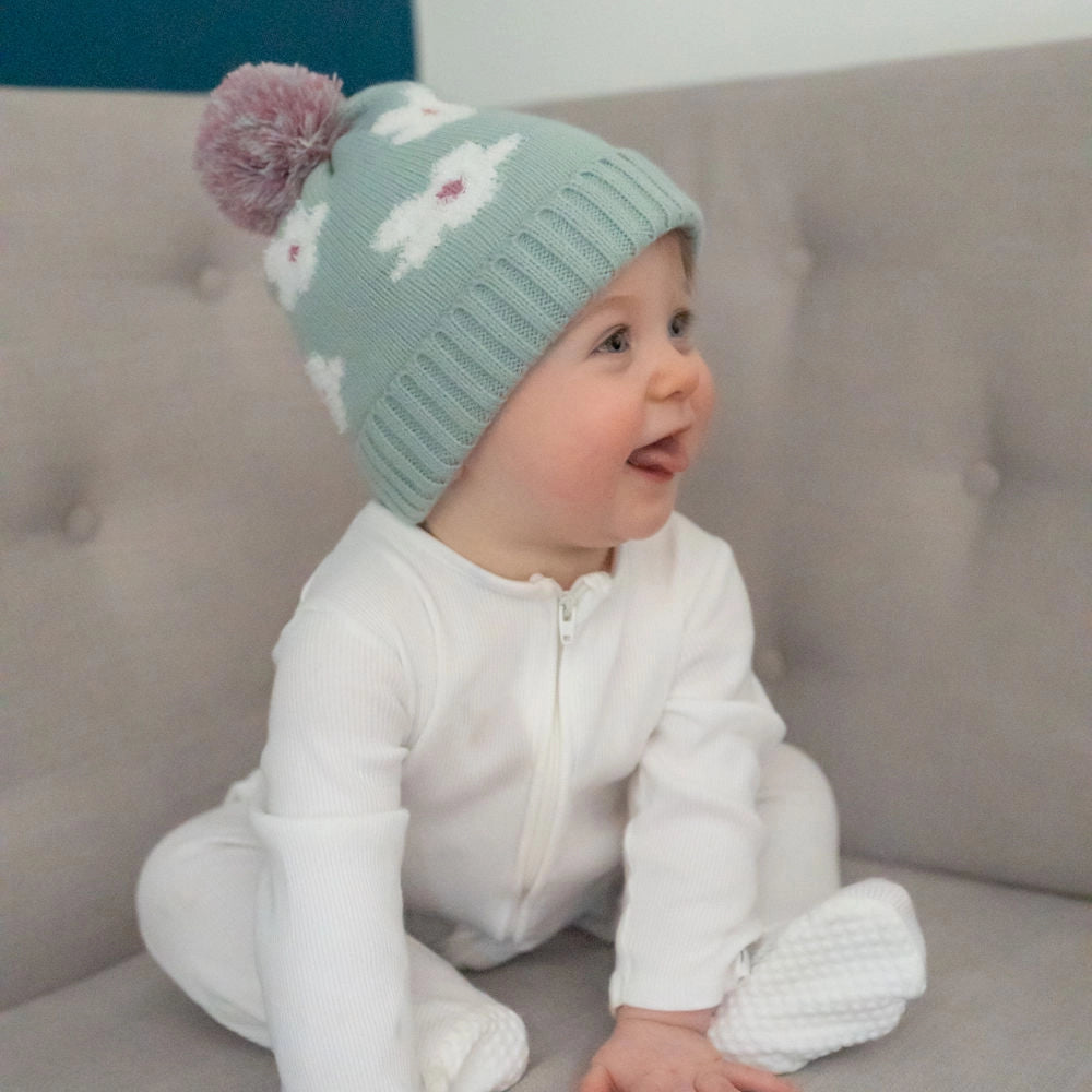 Flowers Wooly Hat & Mittens 0-12 Months