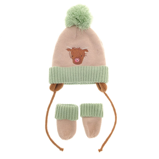Highland Cow Wooly Hat & Mittens 12-24 Months