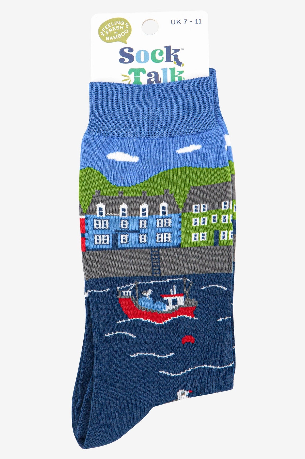 Men's Bamboo Socks - Blue, Fishing Village