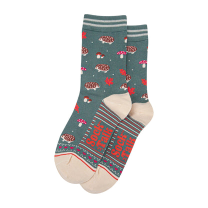 Women's Bamboo Socks Sage Green/Cream Hedgehog Toadstool