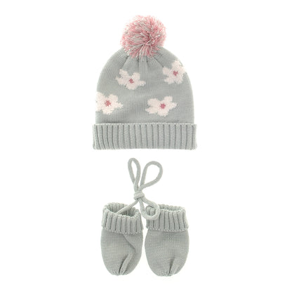 Flowers Wooly Hat & Mittens 12-24 Months