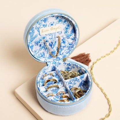 Willow Print Velvet Travel Jewellery Case
