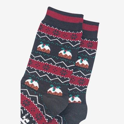 Men's Bamboo Socks Black Christmas Pudding Fair Isle