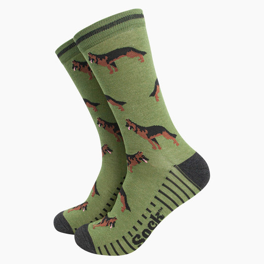 Men's Bamboo Socks Green Alsatian German Shepherd