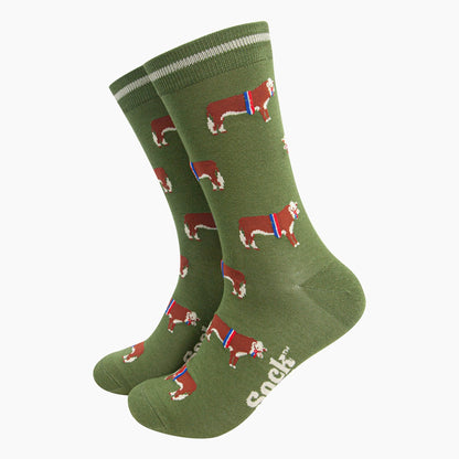 Mens Bamboo Socks - Green Prize Hereford Bull