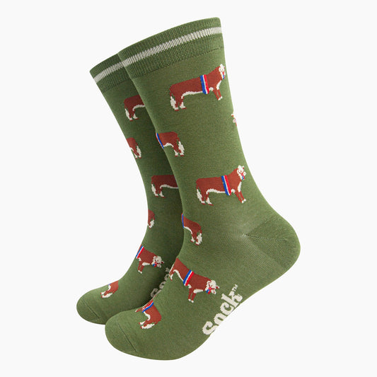 Mens Bamboo Socks - Green Prize Hereford Bull