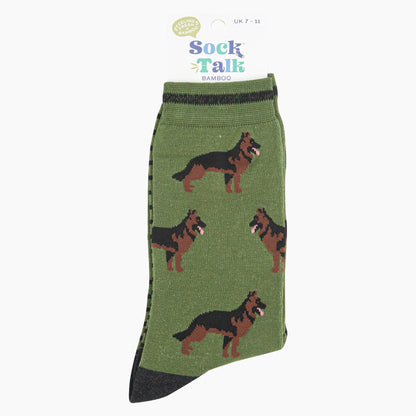 Men's Bamboo Socks Green Alsatian German Shepherd