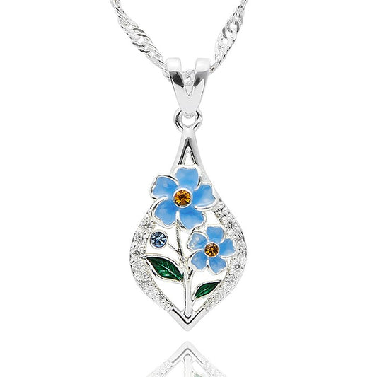 Forget Me Not Teardrop Silver Plated Necklace
