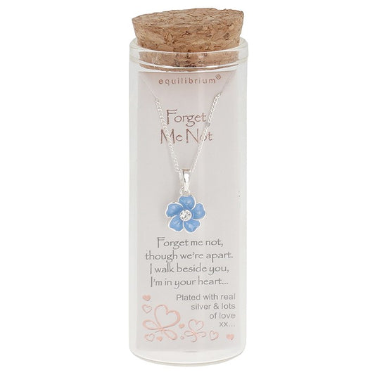 Message In A Bottle Silver Plated Necklace Forget Me Not