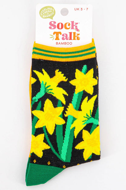 Womens Welsh Daffodil Floral Print Bamboo Socks