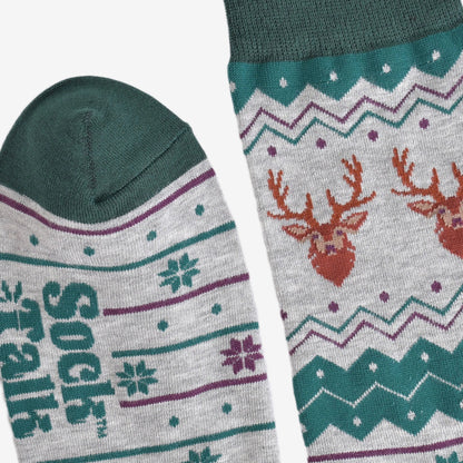 Men's Bamboo Socks Grey/Green Stag Fair Isle