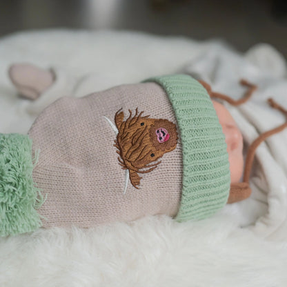 Highland Cow Wooly Hat & Mittens 0-12 Months