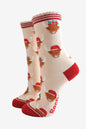 Women's Bamboo Socks Cream/Red Christmas Highland Cow