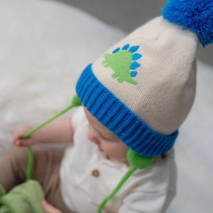 Dino Wooly Hat & Mittens 0-12 Months