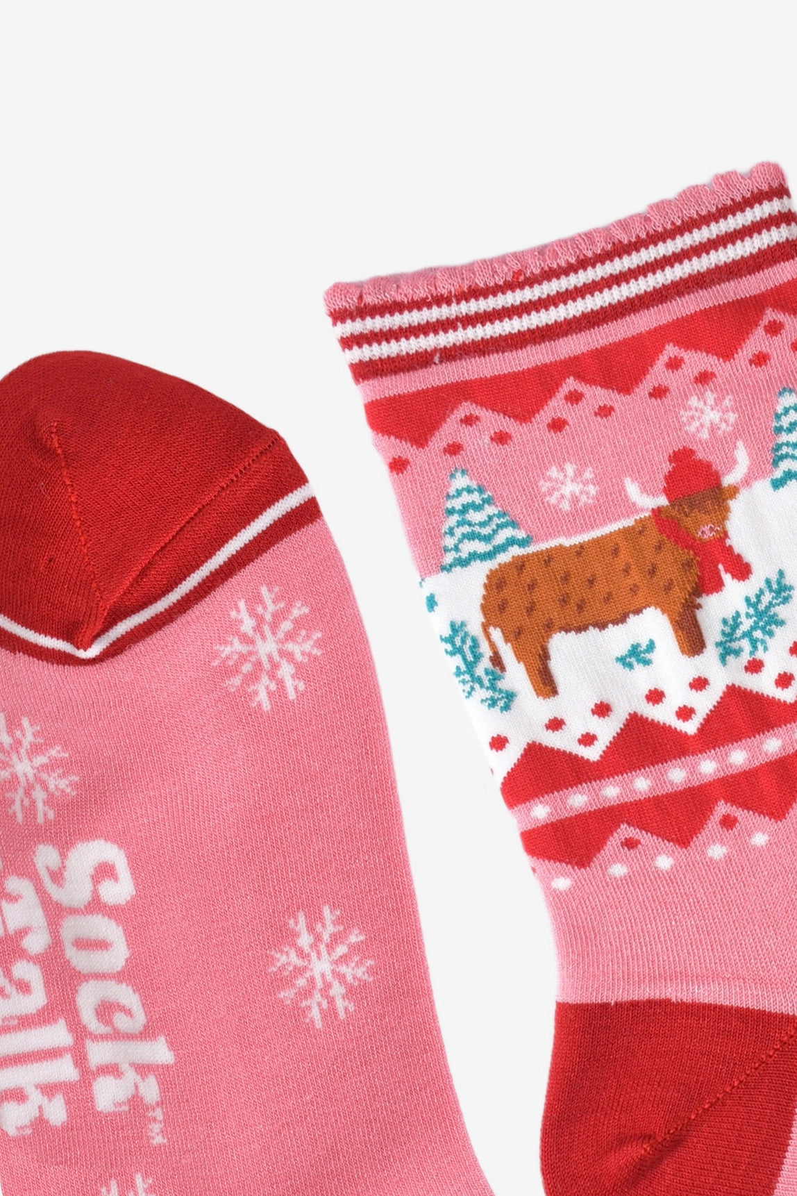 Women's Bamboo Socks Pink/Red Christmas Highland Cow