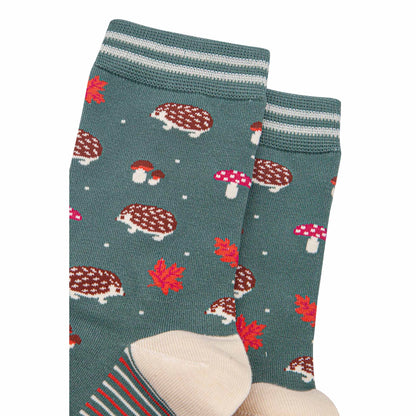 Women's Bamboo Socks Sage Green/Cream Hedgehog Toadstool