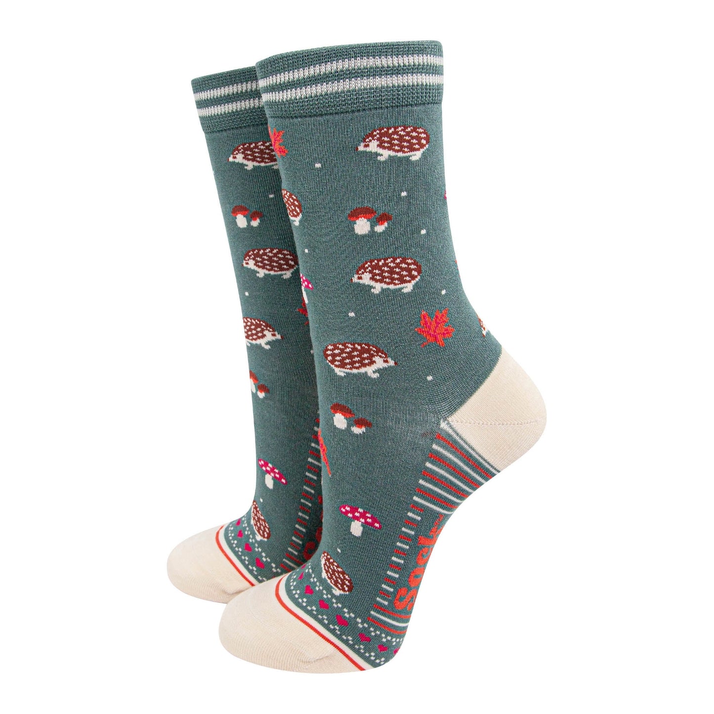 Women's Bamboo Socks Sage Green/Cream Hedgehog Toadstool